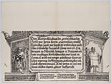 The Lower Portiion of the Cupola of the Central Portal, with Herolds Flanking a Central Placard, from the Arch of Honor, proof, dated 1515, printed 1517-18, Hans Springinklee (German, ca. 1495–after 1522), Woodcut and letterpress