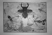 Insects and the Head of a Wind God, Joris Hoefnagel (Netherlandish, Antwerp 1542–1600 Vienna), Pen and brown ink, colored washes, gold paint, on vellum