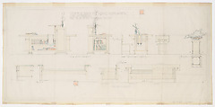 Elevation of Furnishings, Living Room, Little House Wayzata, MN, Frank Lloyd Wright American, Graphite and colored pencil