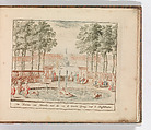 'De Fontein van Hercules, met die van de Groote Sprong, voor 't Amphitheater', in: Tooneel Der Voornaamste Nederlands Huizen, En Lust Hoven, Naar T Leven Afgebeeld, Carel Allard  Dutch, Color engraving (à la poupée)