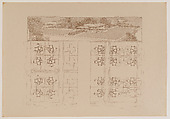 Perspective and plans of Quadruple Block Plan, Frank Lloyd Wright American, Lithographic print with dark brown ink