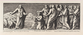 The naming of Saint Peter as Head of the Church, after Raphael's Stanza dell'incendio del Borgo, from a series of 15 plates, depicting Raphael's works for the Vatican stanze and the Sistine Chapel tapestries, Pietro Santi Bartoli  Italian, Etching