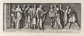 Saint Paul standing before the Proconsul, from a series of 15 plates, depicting Raphael's works for the Vatican stanze and the Sistine Chapel tapestries, Pietro Santi Bartoli  Italian, Etching