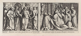 Two Biblical Scenes: The Apostles Showing Christ their Swords at left, after Raphael's Stanza della Segnatura and the Pope Celebrates Mass with Four Priests,after Raphael's Stanza di Eliodoro, from a series of 15 plates depicting Raphael's works for the Vatican stanze and the Sistine Chapel tapestries, Pietro Santi Bartoli  Italian, Etching