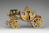 Model of a Coach, Italian School (19th century), Hand painted gilt-wood, velvet, glass, and tin