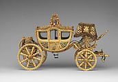 Model of a Coach, Italian School (19th century), Hand painted gilt-wood, velvet, glass, and tin