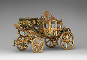 Model of a Coach, Italian School (19th century), Hand painted gilt-wood, velvet, glass, and tin