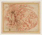 Design for the Decoration of an Oval Dish with a Bacchanal, Filippo Lauri  Italian, Red chalk, wash