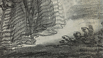 Marie Antoinette in a Park, Elisabeth Louise Vigée Le Brun (French, Paris 1755–1842 Paris), Black chalk, stumped, and white chalk; framing lines in black chalk