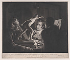 Three Persons Viewing the Gladiator by Candlelight, William Pether British, Mezzotint; third state of three (Clayton)