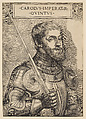 Charles V, bust length, holding a sword, facing right, Giovanni Britto  German, Woodcut