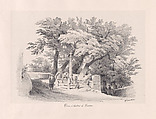 View of the cross on the road entering Cintra, Clementine de Brelaz Portuguese, Lithograph on chine collé on a larger support sheet