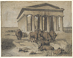Paestum, Jean-Léon Gérôme French, Black, red, and white chalk, brush and brown wash, over graphite