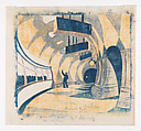 The Tube Station (Unique Experimental Proof), Cyril E. Power British, Linocut on Japanese paper