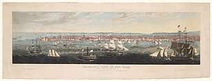 Panoramic View of New York, from the East River, Robert Havell Jr.  American, born England, Engraving and aquatint with watercolor