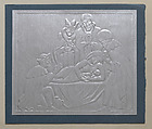 Christmas Card with Nativity scene, Arnold Rönnebeck American, Embossed metallic silver paper adhered to blue paper