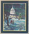 Christmas Card (The Capitol), Lionel S. Reiss  American, Lithograph on white paper adhered to metallic gold paper adhered to blue paper