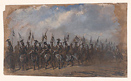 Squadron of Lancers, Auguste Raffet French, Oil paint and gouache on paper