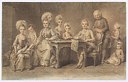 Family Portrait, Georg David Matthieu German, Black and red chalk, white gouache, blue pastel