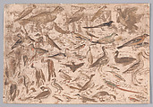Studies of Birds (recto); Village Scene with Skaters (verso), Albert Flamen (Flemish, born ca. 1620, active 1648–88), Pen and brown ink, brush and brown wash (recto); watercolor (verso)