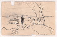 Landscape with Women Working in a Field; verso: Sketch of Landscape with Person on a Path, Anton Mauve (Dutch, Zaandam 1838–1888 Arnhem), Charcoal