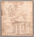 Members of a Monastic Order Carrying the Cross for Christ to Heaven, Giovanni Andrea de Ferrari Italian, Pen and brown ink, brown wash, over traces of red and black chalk