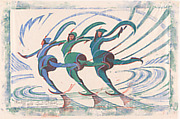 Skaters, Cyril E. Power  British, Linocut