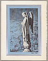 Christmas Card (Angel Sculpture), Agnes Gabrielle Tait American, Color lithograph on blue paper adhered to silver metallic paper adhered to cream paper