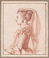 A Young Woman of Frascati, Jacques Louis David (French, Paris 1748–1825 Brussels), Red chalk; framing lines in pen and brown ink, irregularly cut
