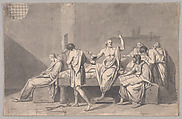 The Death of Socrates, Jacques Louis David (French, Paris 1748–1825 Brussels) (and studio?), Pen and black ink, with brush and gray wash, over black chalk; lightly squared in black chalk