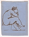 A seated fat lady, Sir Edward Burne-Jones British, Pen and ink on lined blue paper