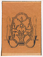 Elevation of a Double Wall Sconce with a Flower in a Basket, Edgar Brandt (and workshop) French, Black chalk over graphite underdrawing