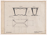 Elevation, Side View, and Plan for a Table with a Wrought-Iron Base with a Rope Motif (No. 18365.1), Edgar Brandt (and workshop) French, Black chalk over graphite underdrawing