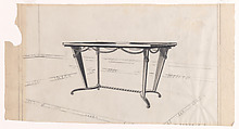 Presentation Drawing of a Table with a Wrought-Iron Base with a Rope Motif, Edgar Brandt (and workshop) French, Black chalk over graphite underdrawing