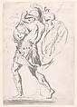 Two Roman Soldiers, Augustin Pajou French, Pen and black ink, brush and gray wash
