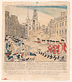 The Boston Massacre, Engraved, printed and sold by Paul Revere Jr. (American, Boston, Massachusetts 1734–1818 Boston, Massachusetts), Hand-colored engraving and etching