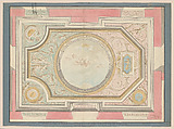 Study for a Ceiling of a Salon in the Hôtel de Mazarin, François Joseph Belanger French, Pen and gray ink, brush and gray, brown and colored wash, over black chalk; blue paper mount pasted over edges of drawing, with framing lines in pen and black ink