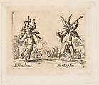 Riciulina and Metzetin, plate 8 from "Balli di Sfessania" (Dance of Sfessania), Jacques Callot French, Etching; second state of two (Lieure)