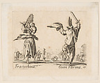 Fracischina and Gian Farina, plate 17 from "Balli di Sfessania" (Dance of Sfessania), Jacques Callot French, Etching; second state of two (Lieure)