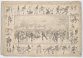 Skating on Duddingston Loch and Sketches on the Ice, George Lockie  British, born Scotland, Pen and ink