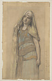 Arab Woman, Gustave Boulanger  French, Black chalk, blue, yellow and white pastel, shell gold, with graphite