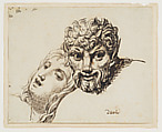 Heads of a faun and a reclining woman (Les têtes d'une jeune femme et d'un faune), Jacques Louis David  French, Pen and dark brown iron gall ink