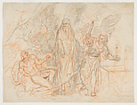 The Shade of the Prophet Samuel Invoked by King Saul and Conjured by the Witch of Endor, Antoine Coypel French, Black and red chalk