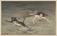 Alice and the Mouse in the Pool of Tears, illustration for "Alice's Adventures in Wonderland", Peter Newell  American, Watercolor and gouache on board