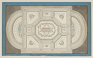 Study for the Dining-Room Ceiling of the Bagatelle Pavilion, François Joseph Belanger French, Pen and gray ink, brush and gray and colored wash; lined with blue paper mount and framing lines