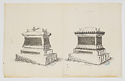 Two Sarcophagus Designs, Nos. 1368 and 1367, Alexander Maxwell American, Pen and ink on onion skin paper