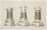 Grave Monument Designs, Three Short Pillars, Nos. 925, 1316, 956, Alexander Maxwell American, Pen and ink on onion skin paper