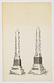 Two Obelisk Grave Monuments (one numbered 741), Alexander Maxwell American, Pen and ink on onion skin paper