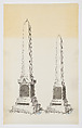 Two Obelisk Grave Monuments, Nos. 946, 1319, Alexander Maxwell American, Pen and ink on onion skin paper