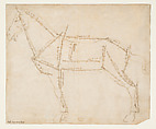 Measured Drawing of a Horse Facing Left (recto), Andrea del Verrocchio (Italian, Florence 1435–1488 Venice), Pen and dark brown ink, over traces of black chalk